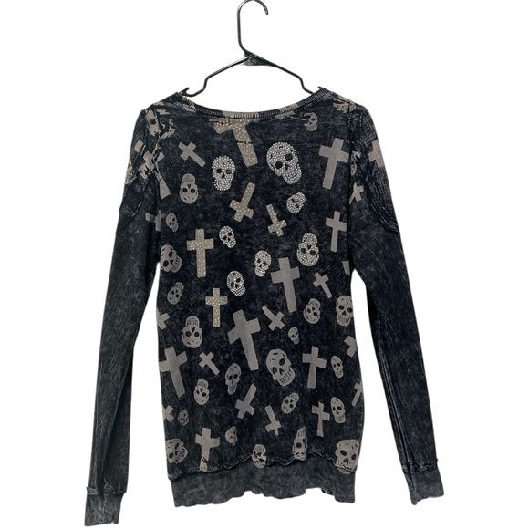 Vocal skull cross studded bling Y2K long sleeve top size XL - Picture 3 of 5